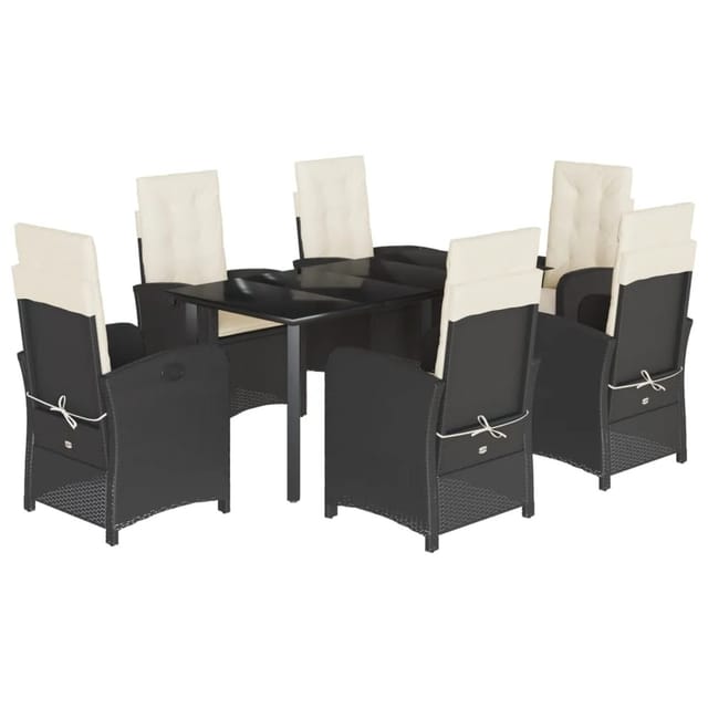 vidaXL 7-Tlg Garten-Essgruppe mit Kissen Schwarz Poly Rattan 3212306