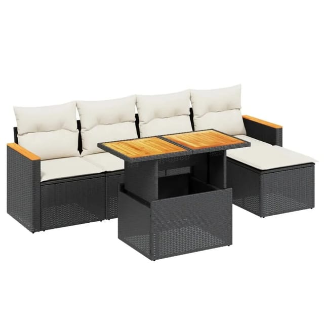 vidaXL 6-Tlg Garten-Sofagarnitur mit Kissen Schwarz Poly Rattan 3273051