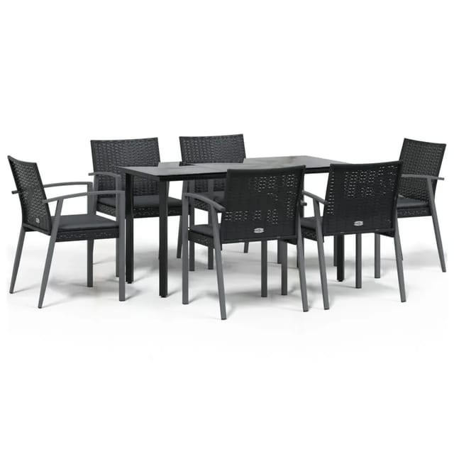 vidaXL 7-Tlg Garten-Essgruppe mit Kissen Poly Rattan und Stahl 3186992
