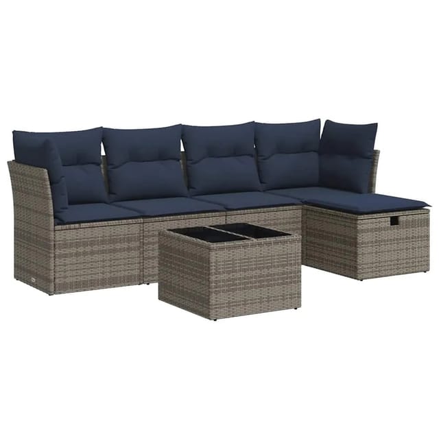 vidaXL 6-Tlg Garten-Sofagarnitur mit Kissen Grau Poly Rattan 3325277