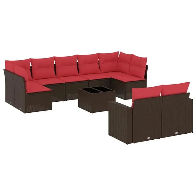 vidaXL 10-Tlg Garten-Sofagarnitur mit Kissen Braun Poly Rattan 3219424
