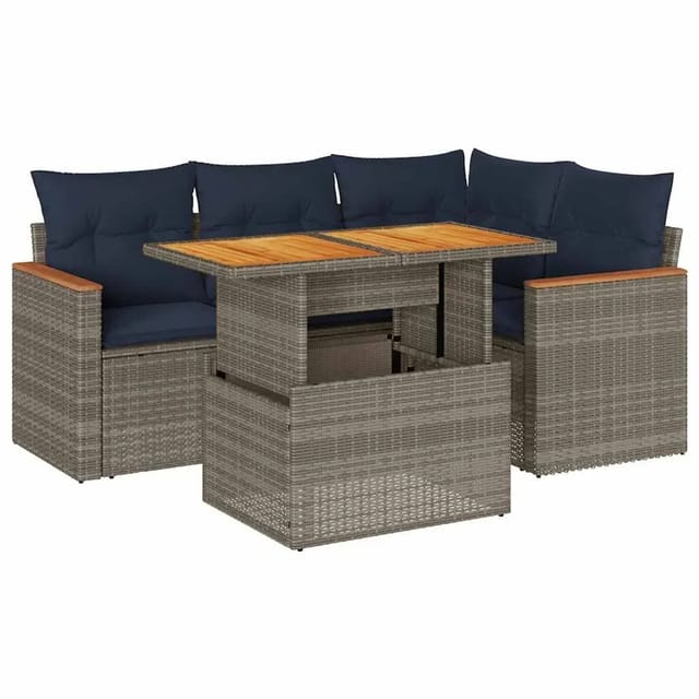 vidaXL 5-Tlg Garten-Sofagarnitur mit Kissen Grau Poly Rattan 3327484