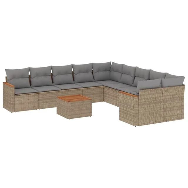 vidaXL 11-Tlg Garten-Sofagarnitur mit Kissen Beige Poly Rattan 3226360