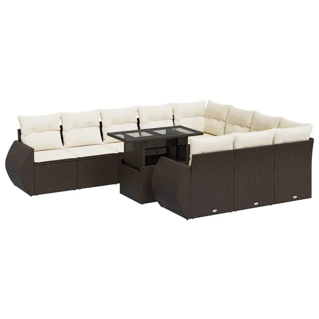 vidaXL 11-Tlg Garten-Sofagarnitur mit Kissen Braun Poly Rattan 3326714
