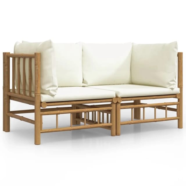 vidaXL Garten-Ecksofas mit Cremeweißen Kissen 2 Stk Bambus 3155182