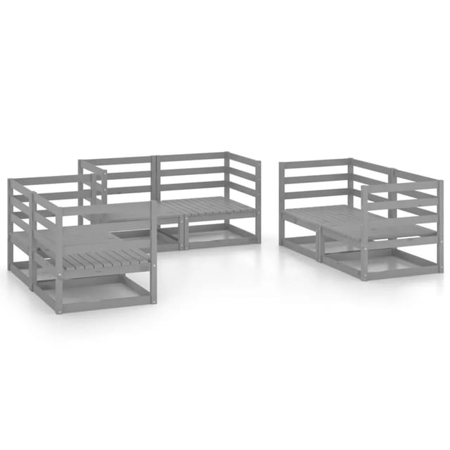 vidaXL 6-Tlg Garten-Lounge-Set Grau Massivholz Kiefer 3075441