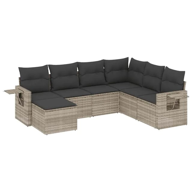 vidaXL 7-Tlg Garten-Sofagarnitur mit Kissen Hellgrau Poly Rattan 3220501