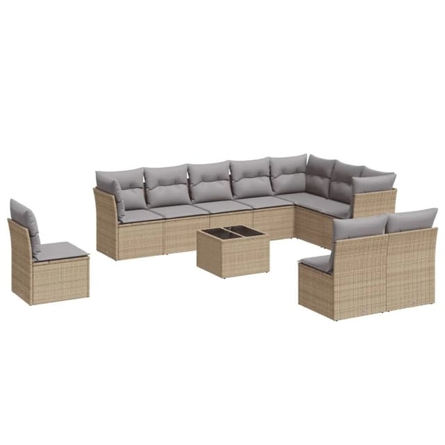 vidaXL 11-Tlg Garten-Sofagarnitur mit Kissen Beige Poly Rattan 3217809