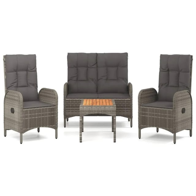 vidaXL 4-Tlg Garten-Essgruppe mit Kissen Grau Poly Rattan 3185083