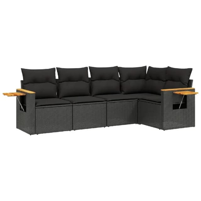 vidaXL 5-Tlg Garten-Sofagarnitur mit Kissen Schwarz Poly Rattan 3226783