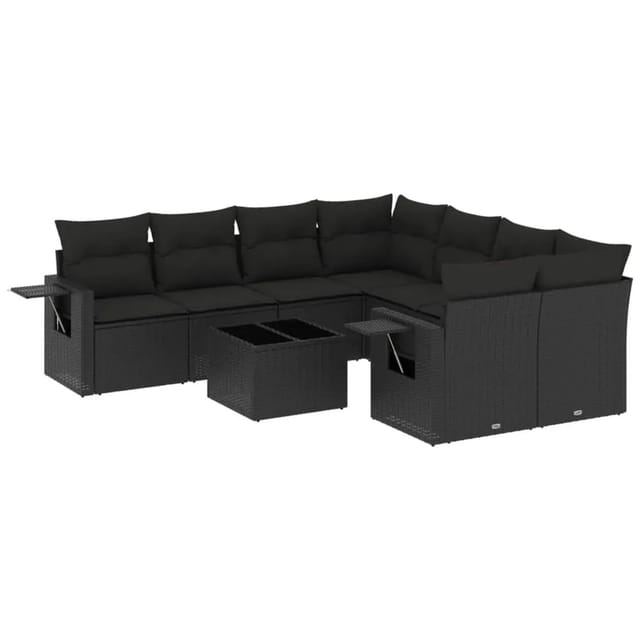 vidaXL 9-Tlg Garten-Sofagarnitur mit Kissen Schwarz Poly Rattan 3219954