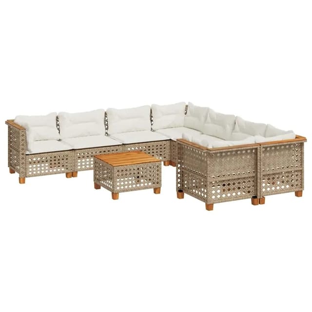 vidaXL 9-Tlg Garten-Sofagarnitur mit Kissen Beige Poly Rattan 3261778