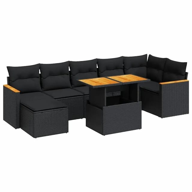 vidaXL 8-Tlg Garten-Sofagarnitur mit Kissen Schwarz Poly Rattan 3327513