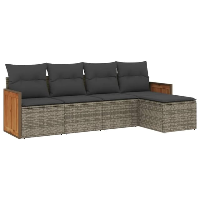vidaXL 5-Tlg Garten-Sofagarnitur mit Kissen Grau Poly Rattan 3227600