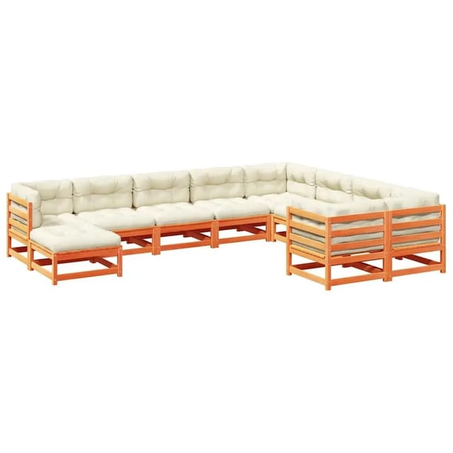 vidaXL 10-Tlg Garten-Sofagarnitur mit Kissen Wachsbraun Kiefernholz 3299641