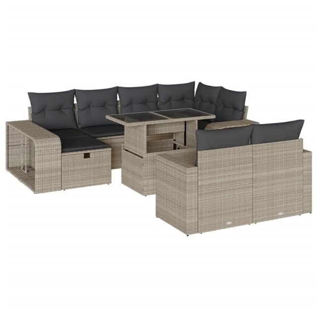 vidaXL 11-Tlg Garten-Sofagarnitur mit Kissen Hellgrau Poly Rattan 3276508