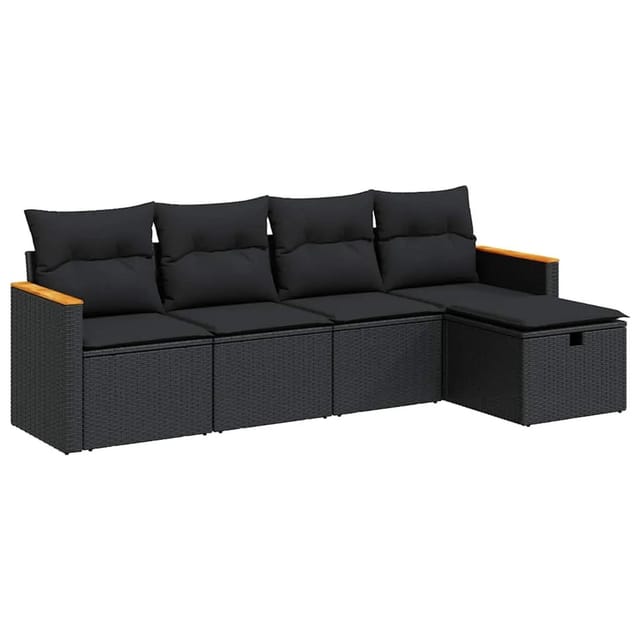 vidaXL 5-Tlg Garten-Sofagarnitur mit Kissen Schwarz Poly Rattan 3325898
