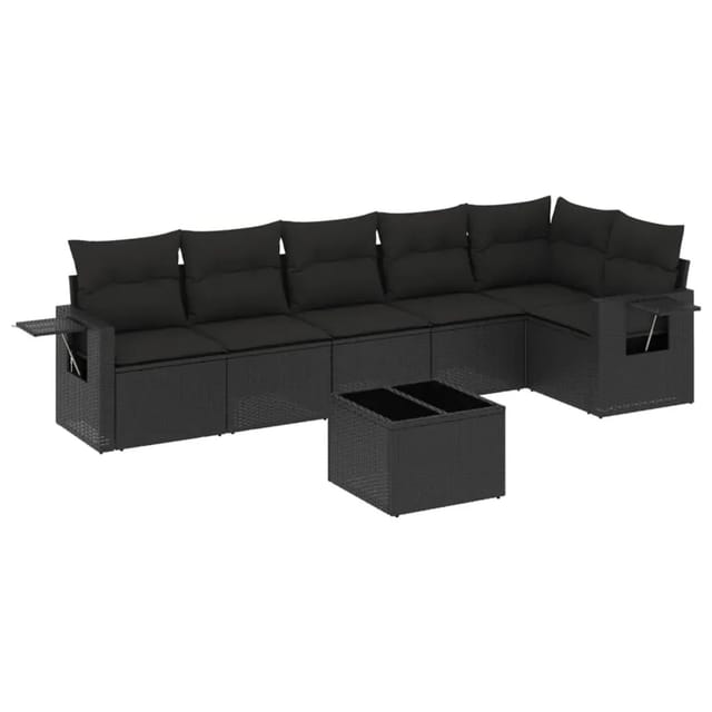 vidaXL 7-Tlg Garten-Sofagarnitur mit Kissen Schwarz Poly Rattan 3252532