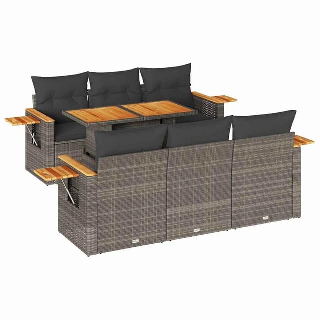 vidaXL 7-Tlg Garten-Sofagarnitur mit Kissen Grau Poly Rattan Akazie 3327560