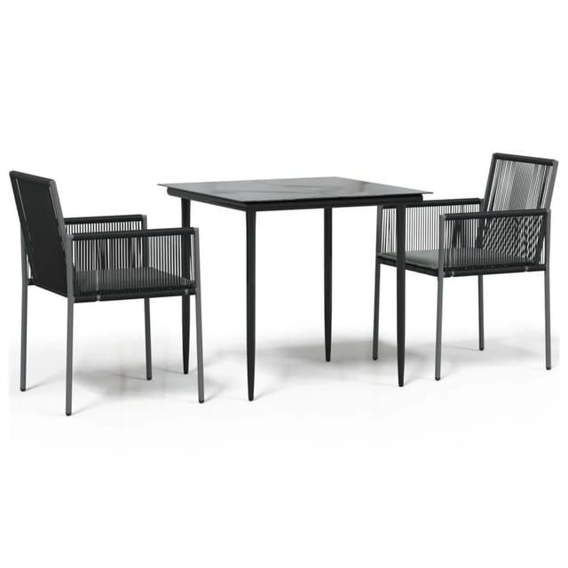 vidaXL 3-Tlg Garten-Essgruppe mit Kissen Schwarz Poly Rattan Stahl 3187065