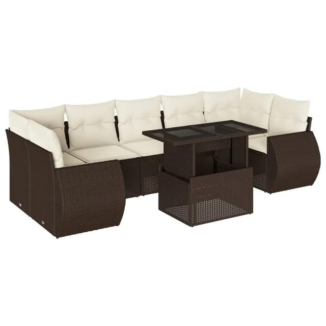 vidaXL 8-Tlg Garten-Sofagarnitur mit Kissen Braun Poly Rattan 3268413