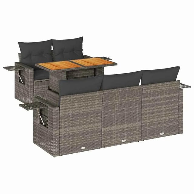 vidaXL 6-Tlg Garten-Sofagarnitur mit Kissen Grau Poly Rattan 3327105