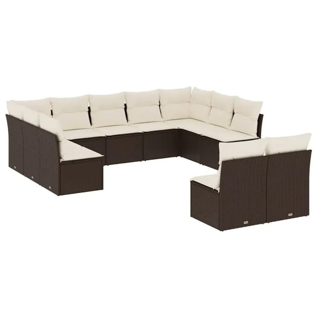 vidaXL 11-Tlg Garten-Sofagarnitur mit Kissen Braun Poly Rattan 3218353