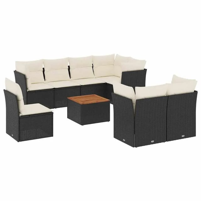 vidaXL 9-Tlg Garten-Sofagarnitur mit Kissen Schwarz Poly Rattan 3256070