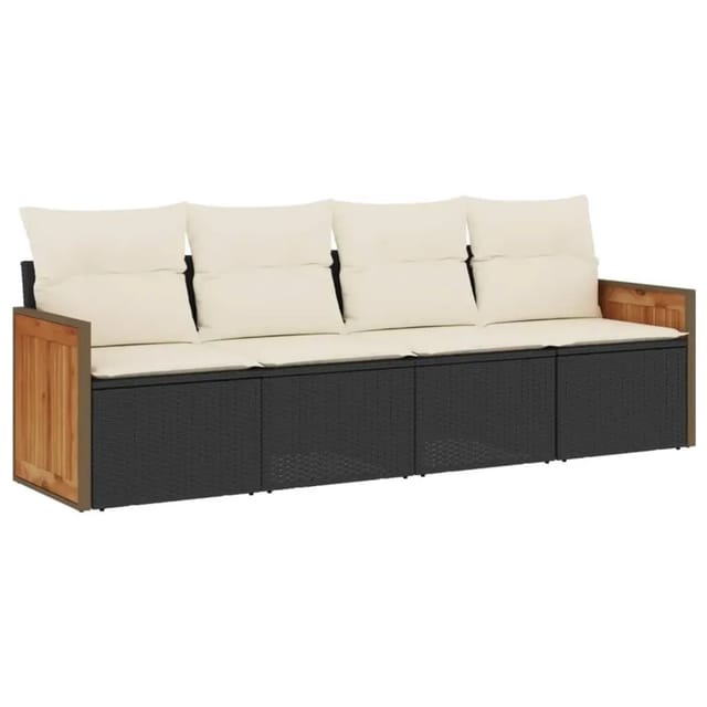 vidaXL 4-Tlg Garten-Sofagarnitur mit Kissen Schwarz Poly Rattan 3259851