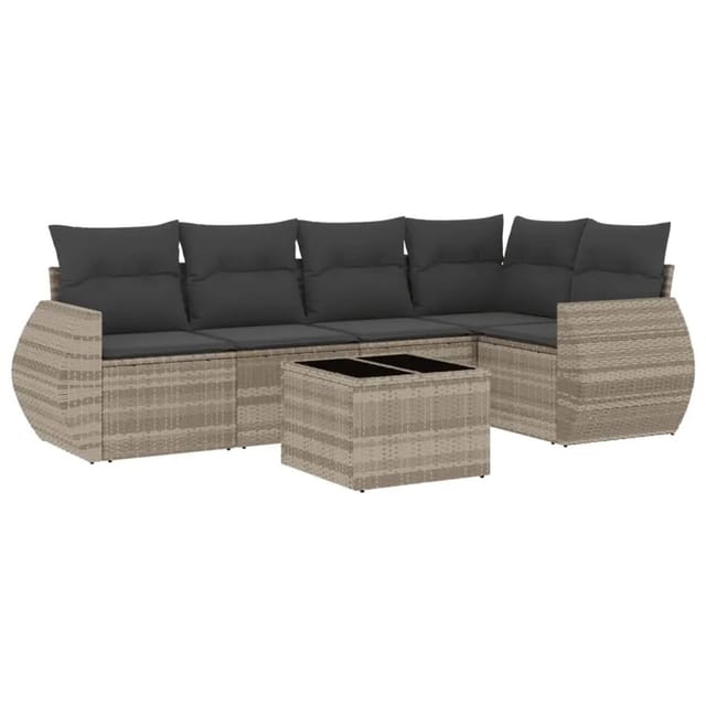 vidaXL 6-Tlg Garten-Sofagarnitur mit Kissen Hellgrau Poly Rattan 3253679