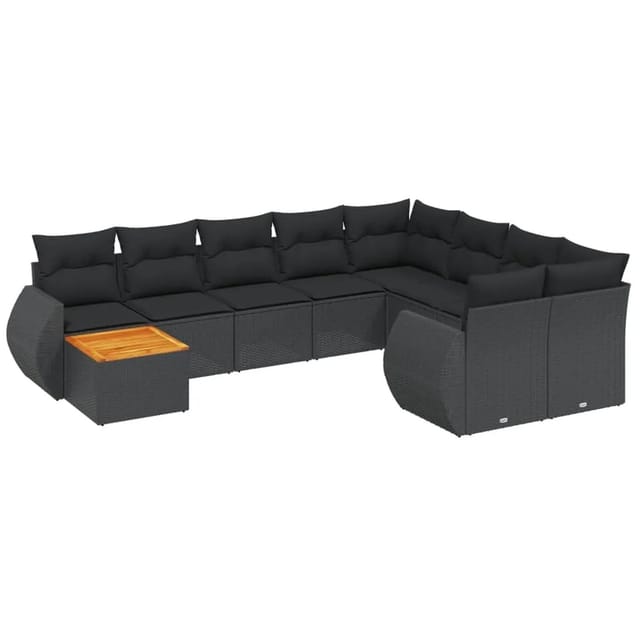 vidaXL 10-Tlg Garten-Sofagarnitur mit Kissen Schwarz Poly Rattan 3257497