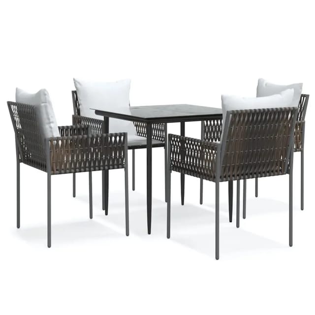 vidaXL 5-Tlg Garten-Essgruppe mit Kissen Poly Rattan und Stahl 3187050