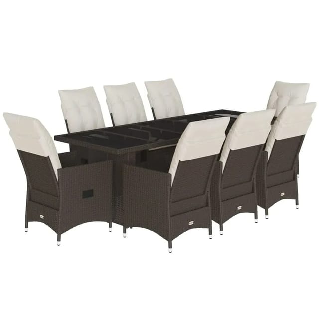 vidaXL 9-Tlg Garten-Bistro-Set mit Kissen Braun Poly Rattan 3277243