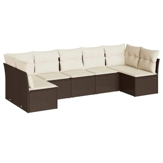 vidaXL 7-Tlg Garten-Sofagarnitur mit Kissen Braun Poly Rattan 3249272