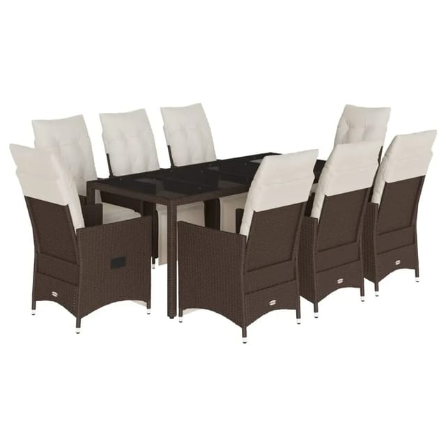 vidaXL 9-Tlg Garten-Bistro-Set mit Kissen Braun Poly Rattan 3276920