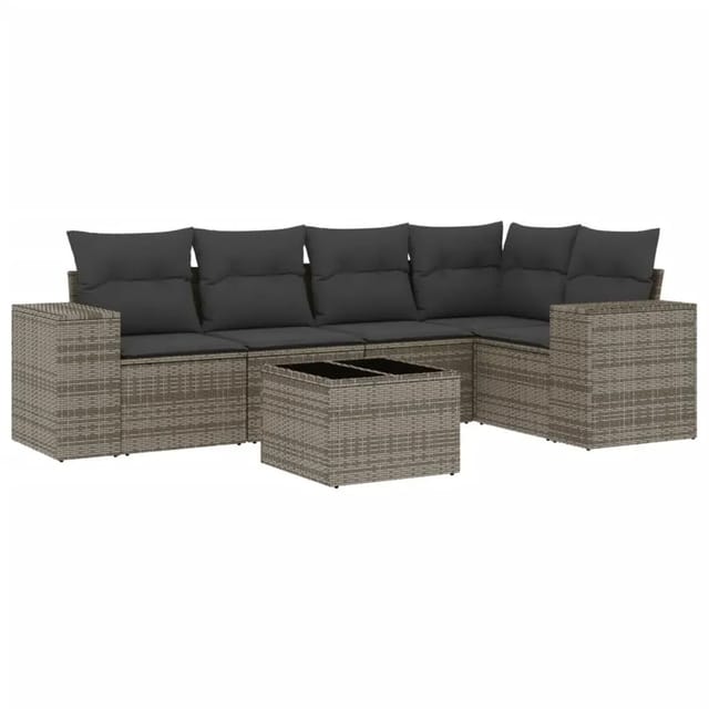 vidaXL 6-Tlg Garten-Sofagarnitur mit Kissen Grau Poly Rattan 3254877