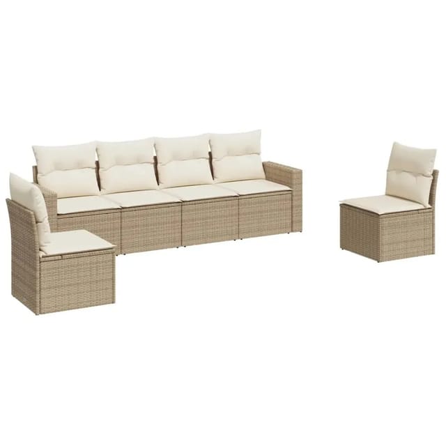 vidaXL 6-Tlg Garten-Sofagarnitur mit Kissen Beige Poly Rattan 3218798