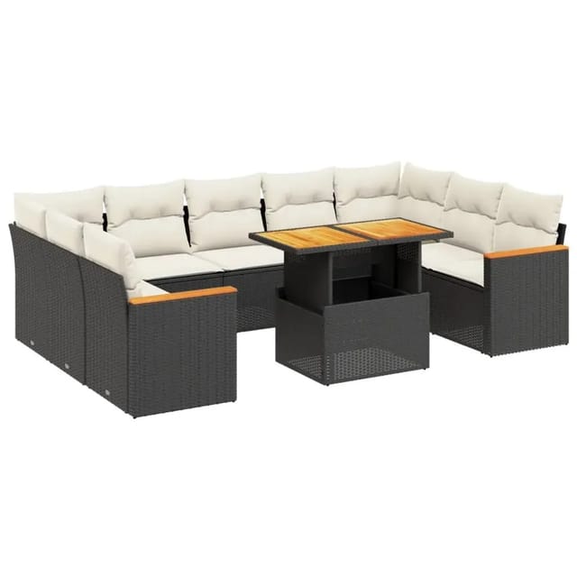 vidaXL 11-Tlg Garten-Sofagarnitur mit Kissen Schwarz Poly Rattan 3273247