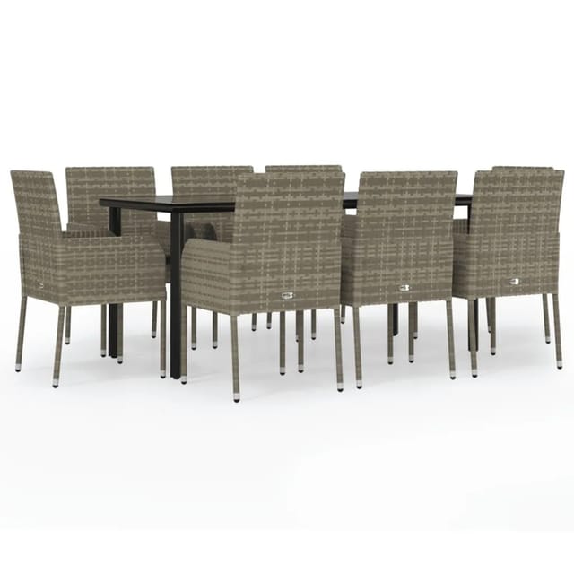 vidaXL 9-Tlg Garten-Essgruppe mit Kissen Schwarz und Grau Poly Rattan 3185164