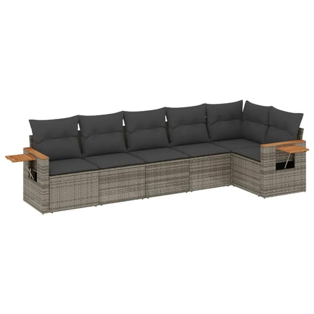 vidaXL 6-Tlg Garten-Sofagarnitur mit Kissen Grau Poly Rattan 3226830
