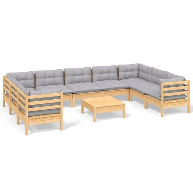 vidaXL 10-Tlg Garten-Lounge-Set mit Grauen Kissen Kiefernholz 3097324