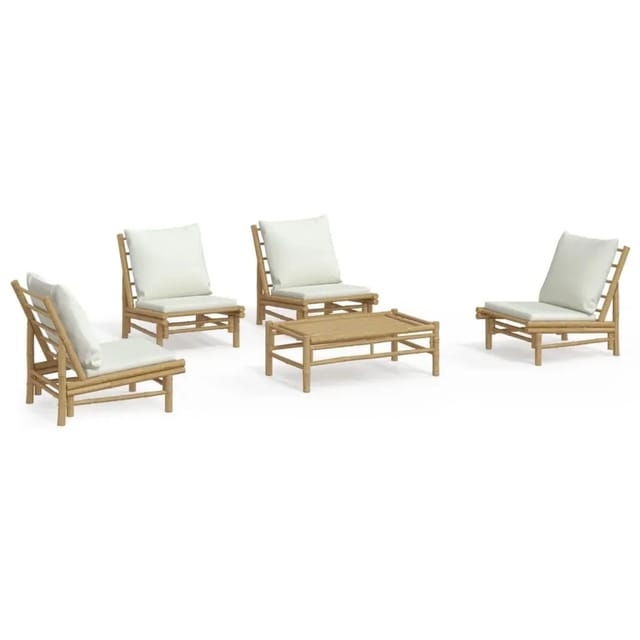 vidaXL 5-Tlg Garten-Lounge-Set mit Cremeweißen Kissen Bambus 3156487