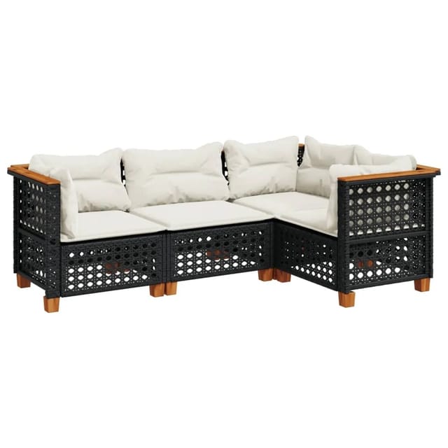 vidaXL 4-Tlg Garten-Sofagarnitur mit Kissen Schwarz Poly Rattan 3261800