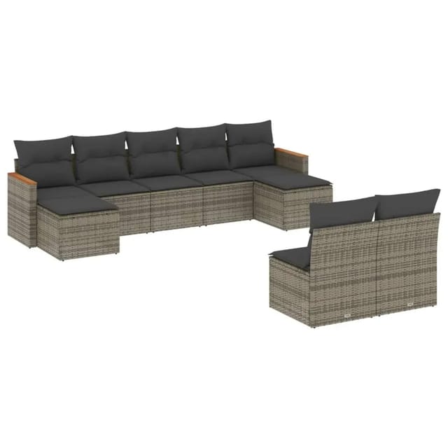 vidaXL 9-Tlg Garten-Sofagarnitur mit Kissen Grau Poly Rattan 3226375