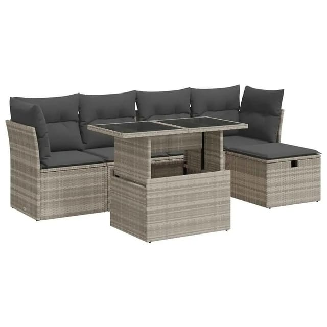 vidaXL 6-Tlg Garten-Sofagarnitur mit Kissen Hellgrau Poly Rattan 3326143