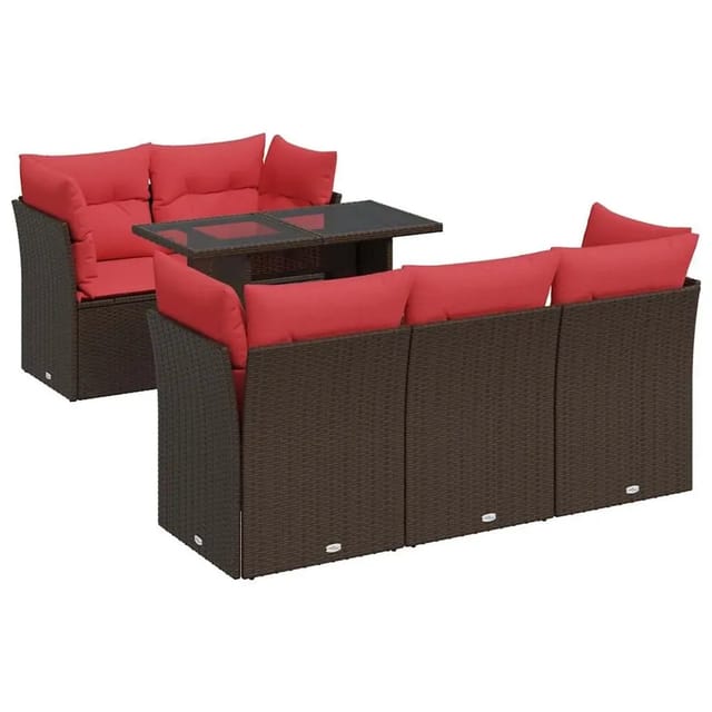 vidaXL 6-Tlg Garten-Sofagarnitur mit Kissen Braun Poly Rattan Akazie 3326105