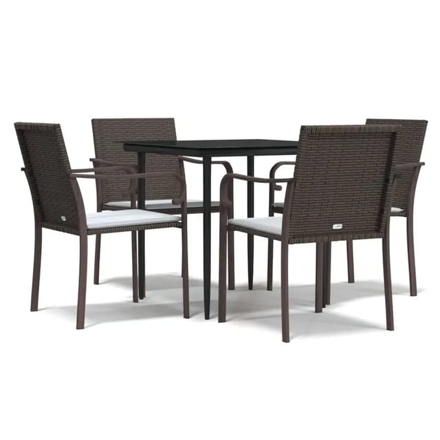 vidaXL 5-Tlg Garten-Essgruppe mit Kissen Poly Rattan und Stahl 3186938