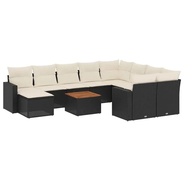 vidaXL 11-Tlg Garten-Sofagarnitur mit Kissen Schwarz Poly Rattan 3256742