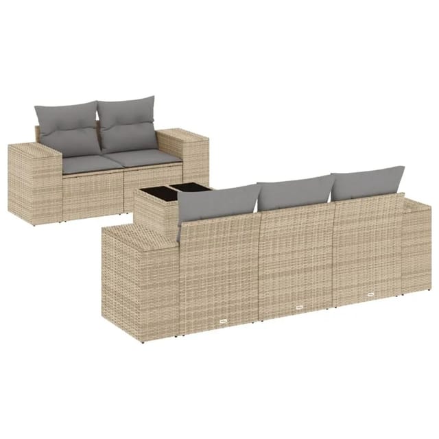 vidaXL 6-Tlg Garten-Sofagarnitur mit Kissen Beige Poly Rattan 3254636