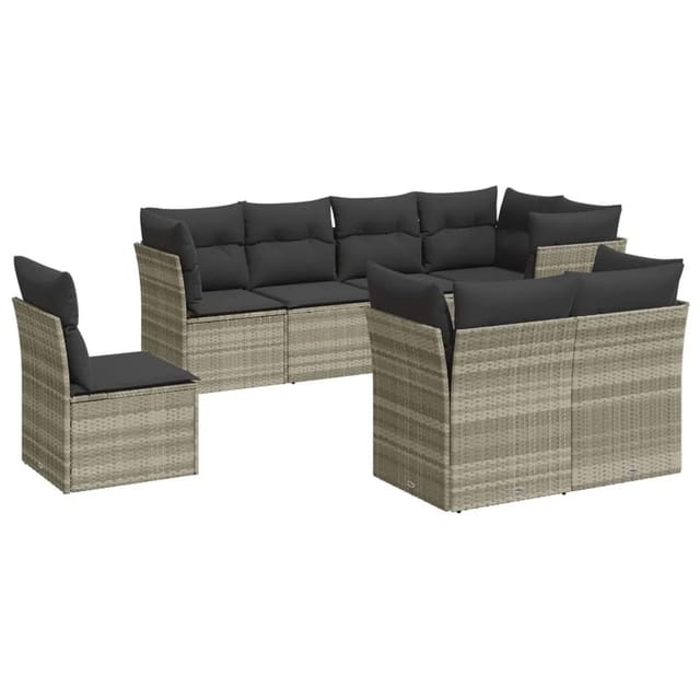 vidaXL 8-Tlg Garten-Sofagarnitur mit Kissen Hellgrau Poly Rattan 3217932